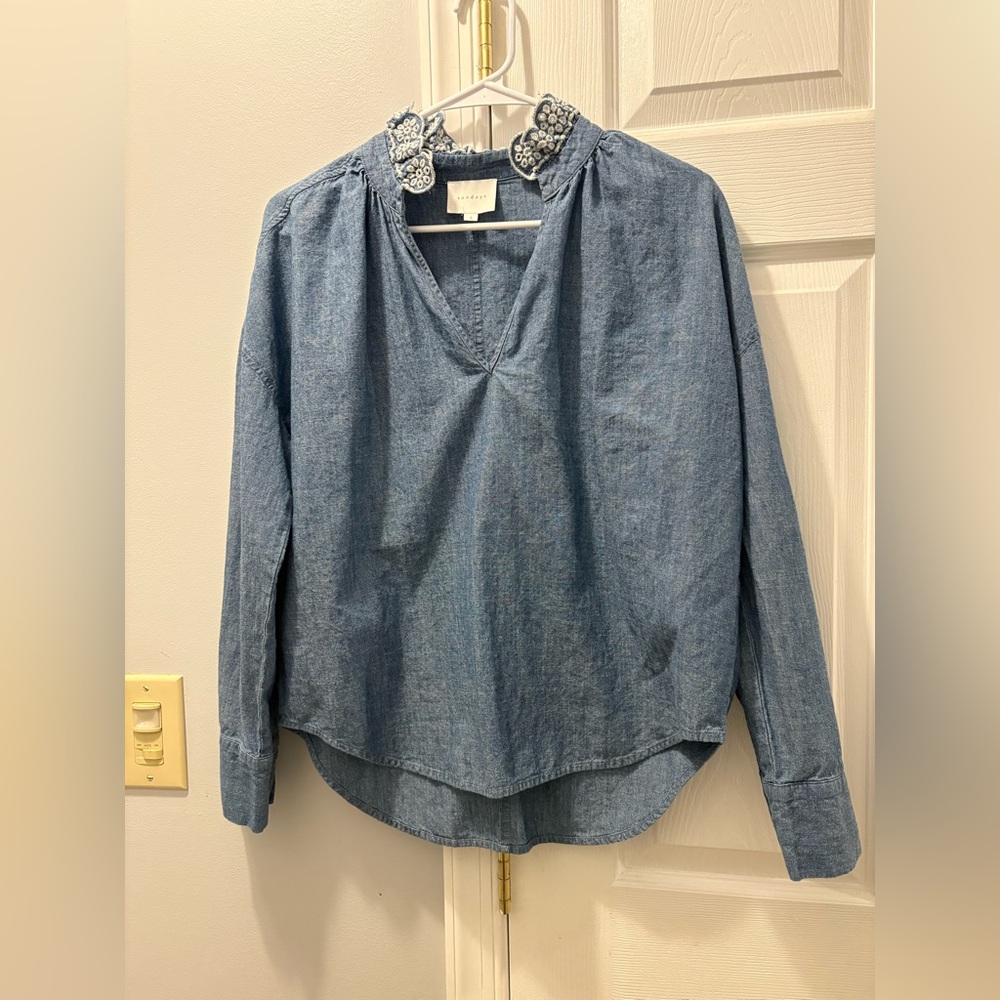 Anthropologie Sundays Tessa Chambray Top Size Small